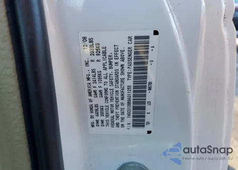 2009 Honda Accord Exl z USA, uszkodzony, nr VIN 1HGCS12889A011255